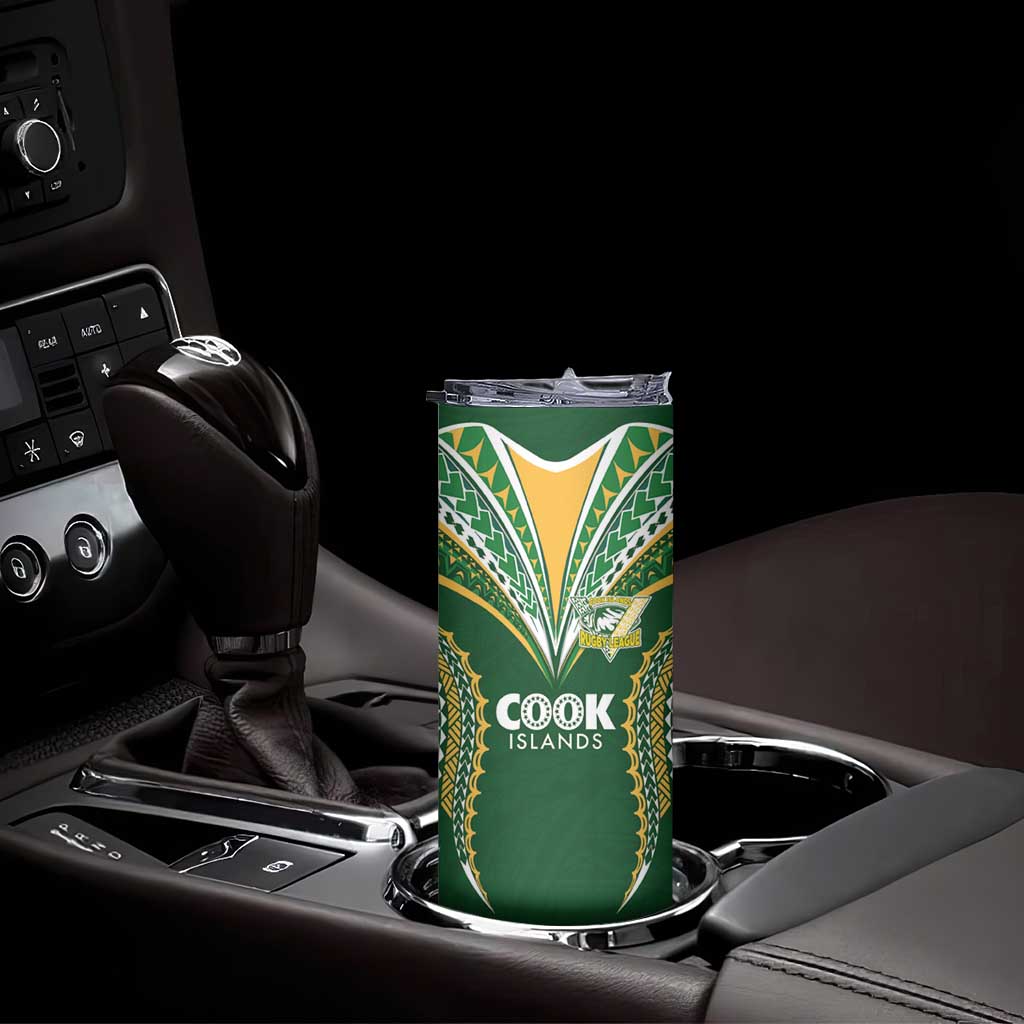 Custom Cook Island Rugby League 2025 Skinny Tumbler Tatau Tribal Pattern-Special Edition Green Color LT03 - Polynesian Pride