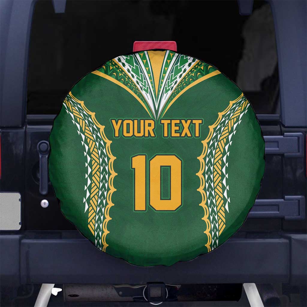Custom Cook Islands Rugby League Spare Tire Cover Tatau Tribal Pattern-Special Edition Green Color LT03 No hole Green-Yellow - Polynesian Pride
