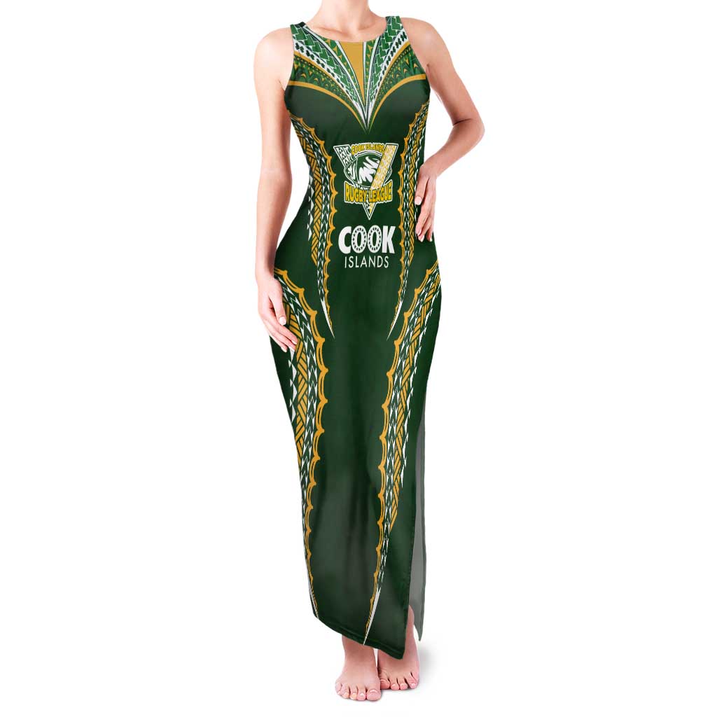 Custom Cook Islands Rugby League Tank Maxi Dress Tatau Tribal Pattern-Special Edition Green Color LT03 Women Green-Yellow - Polynesian Pride