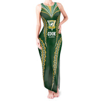 Custom Cook Islands Rugby League Tank Maxi Dress Tatau Tribal Pattern-Special Edition Green Color LT03 Women Green-Yellow - Polynesian Pride