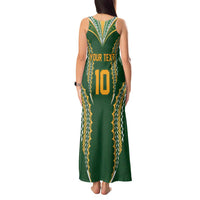 Custom Cook Islands Rugby League Tank Maxi Dress Tatau Tribal Pattern-Special Edition Green Color LT03 - Polynesian Pride