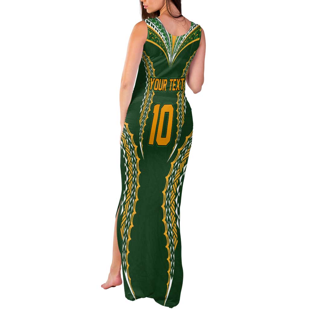 Custom Cook Islands Rugby League Tank Maxi Dress Tatau Tribal Pattern-Special Edition Green Color LT03 - Polynesian Pride
