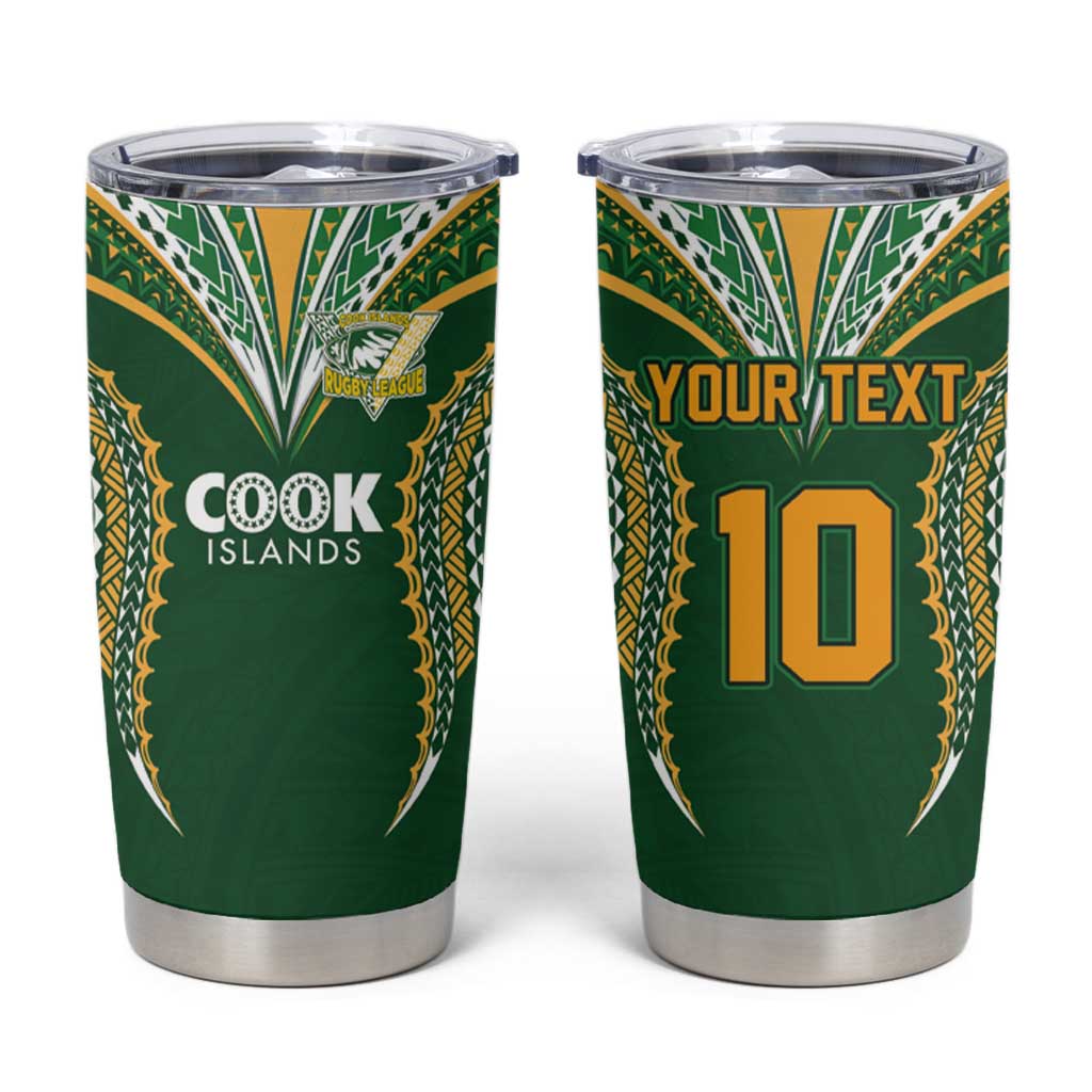 Custom Cook Island Rugby League 2025 Tumbler Cup Tatau Tribal Pattern-Special Edition Green Color LT03 Green-Yellow - Polynesian Pride