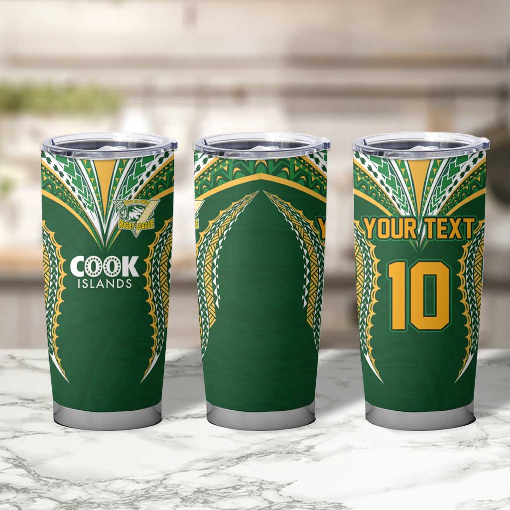 Custom Cook Island Rugby League 2025 Tumbler Cup Tatau Tribal Pattern-Special Edition Green Color LT03 - Polynesian Pride