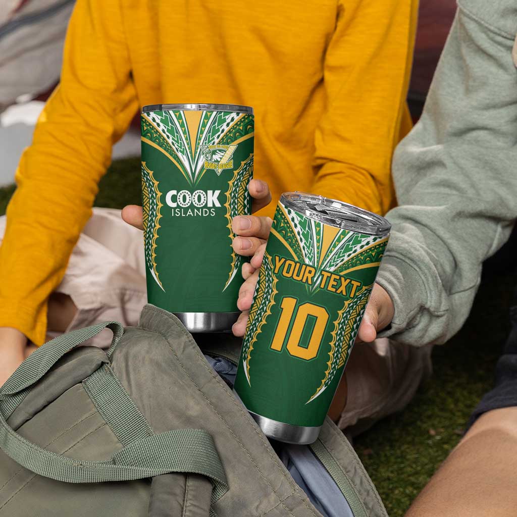 Custom Cook Island Rugby League 2025 Tumbler Cup Tatau Tribal Pattern-Special Edition Green Color LT03 - Polynesian Pride