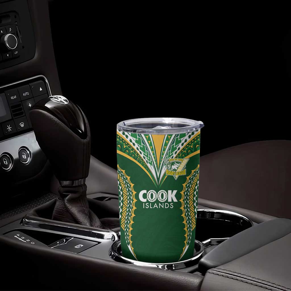 Custom Cook Island Rugby League 2025 Tumbler Cup Tatau Tribal Pattern-Special Edition Green Color LT03 - Polynesian Pride