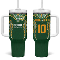 Custom Cook Island Rugby League 2025 Tumbler With Handle Tatau Tribal Pattern-Special Edition Green Color LT03 One Size: 40 oz Green-Yellow - Polynesian Pride