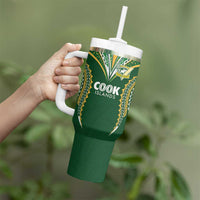 Custom Cook Island Rugby League 2025 Tumbler With Handle Tatau Tribal Pattern-Special Edition Green Color LT03 - Polynesian Pride
