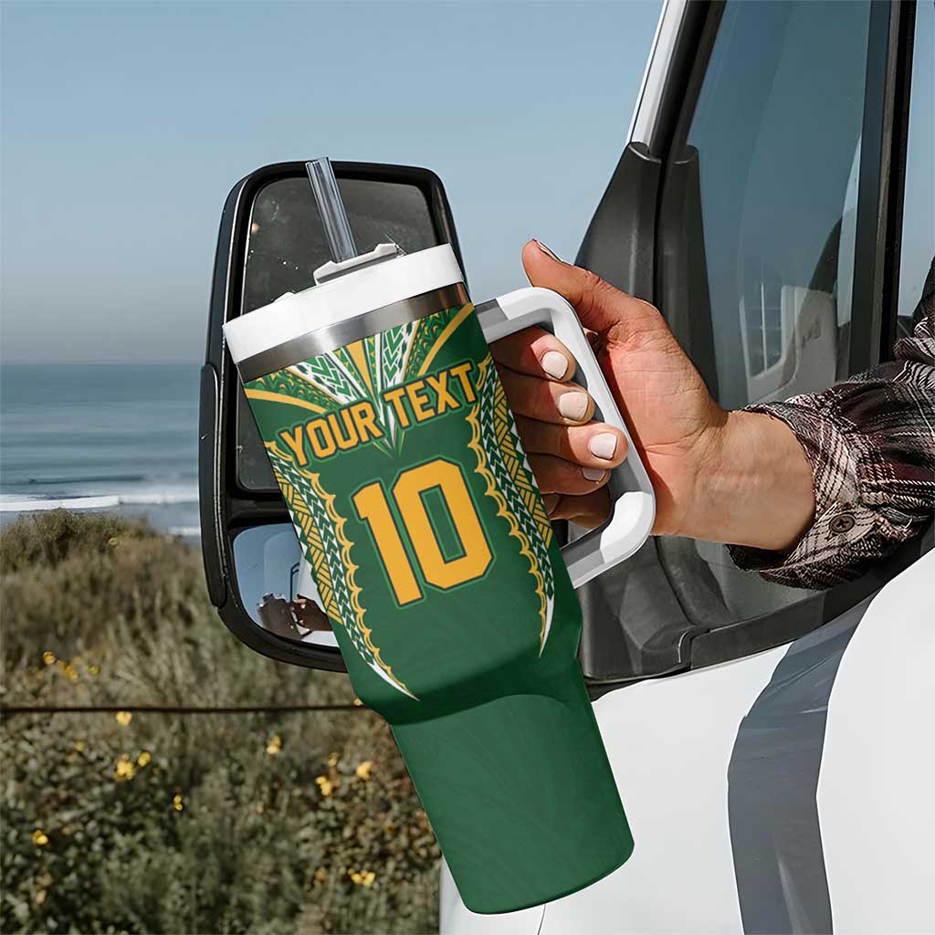 Custom Cook Island Rugby League 2025 Tumbler With Handle Tatau Tribal Pattern-Special Edition Green Color LT03 - Polynesian Pride