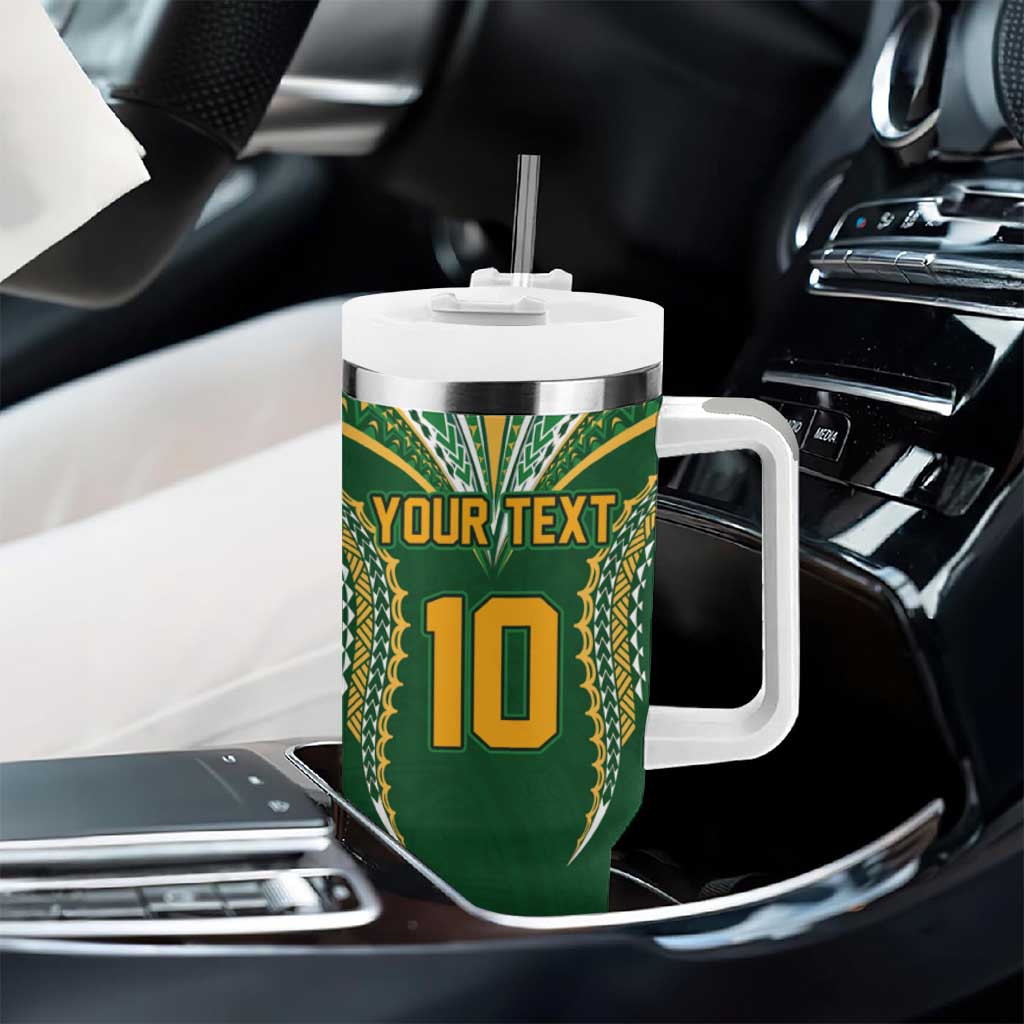 Custom Cook Island Rugby League 2025 Tumbler With Handle Tatau Tribal Pattern-Special Edition Green Color LT03 - Polynesian Pride