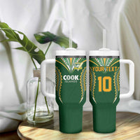 Custom Cook Island Rugby League 2025 Tumbler With Handle Tatau Tribal Pattern-Special Edition Green Color LT03 - Polynesian Pride