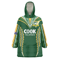 Custom Cook Islands Rugby League Wearable Blanket Hoodie Tatau Tribal Pattern-Special Edition Green Color LT03 One Size Green-Yellow - Polynesian Pride