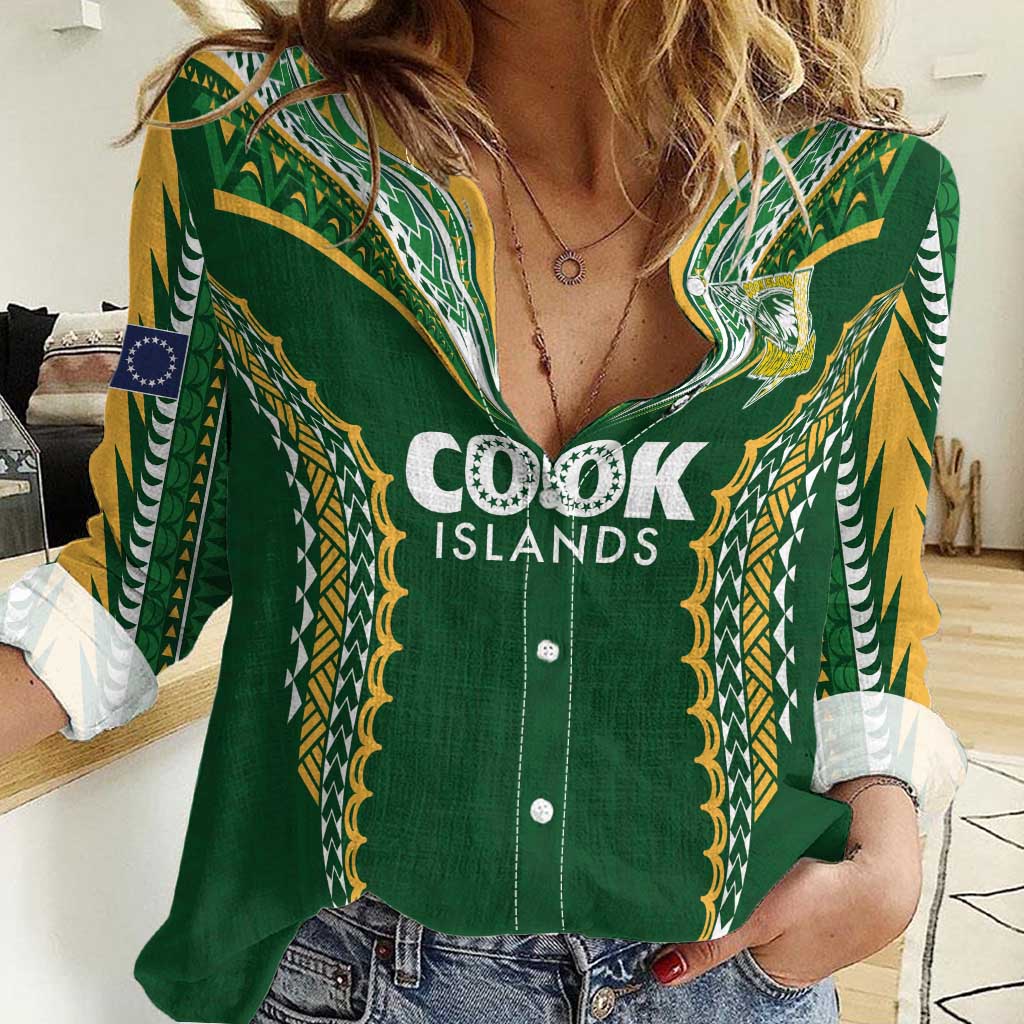 Custom Cook Islands Rugby League Women Casual Shirt Tatau Tribal Pattern-Special Edition Green Color LT03 Female Green-Yellow - Polynesian Pride