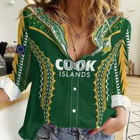 Custom Cook Islands Rugby League Women Casual Shirt Tatau Tribal Pattern-Special Edition Green Color LT03 Female Green-Yellow - Polynesian Pride