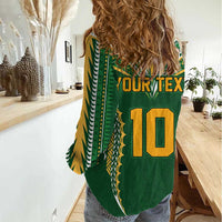 Custom Cook Islands Rugby League Women Casual Shirt Tatau Tribal Pattern-Special Edition Green Color LT03 - Polynesian Pride