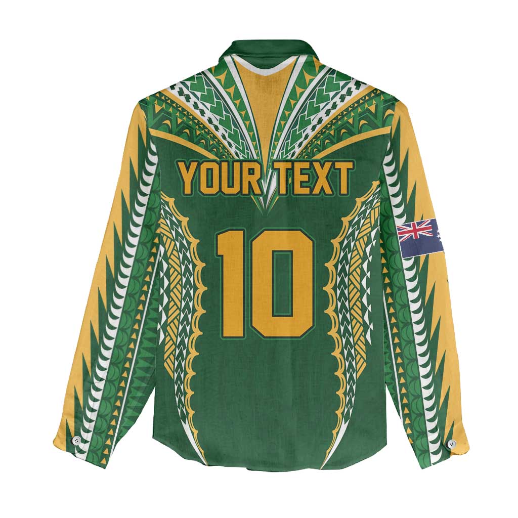 Custom Cook Islands Rugby League Women Casual Shirt Tatau Tribal Pattern-Special Edition Green Color LT03 - Polynesian Pride