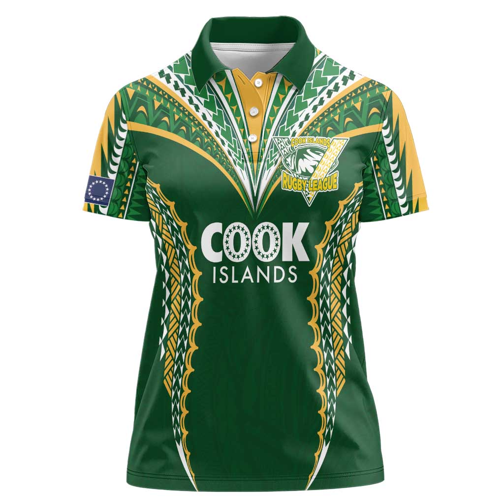 Custom Cook Islands Rugby League Women Polo Shirt Tatau Tribal Pattern-Special Edition Green Color LT03 Female Green-Yellow - Polynesian Pride