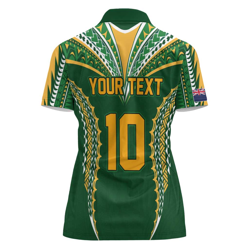 Custom Cook Islands Rugby League Women Polo Shirt Tatau Tribal Pattern-Special Edition Green Color LT03 - Polynesian Pride