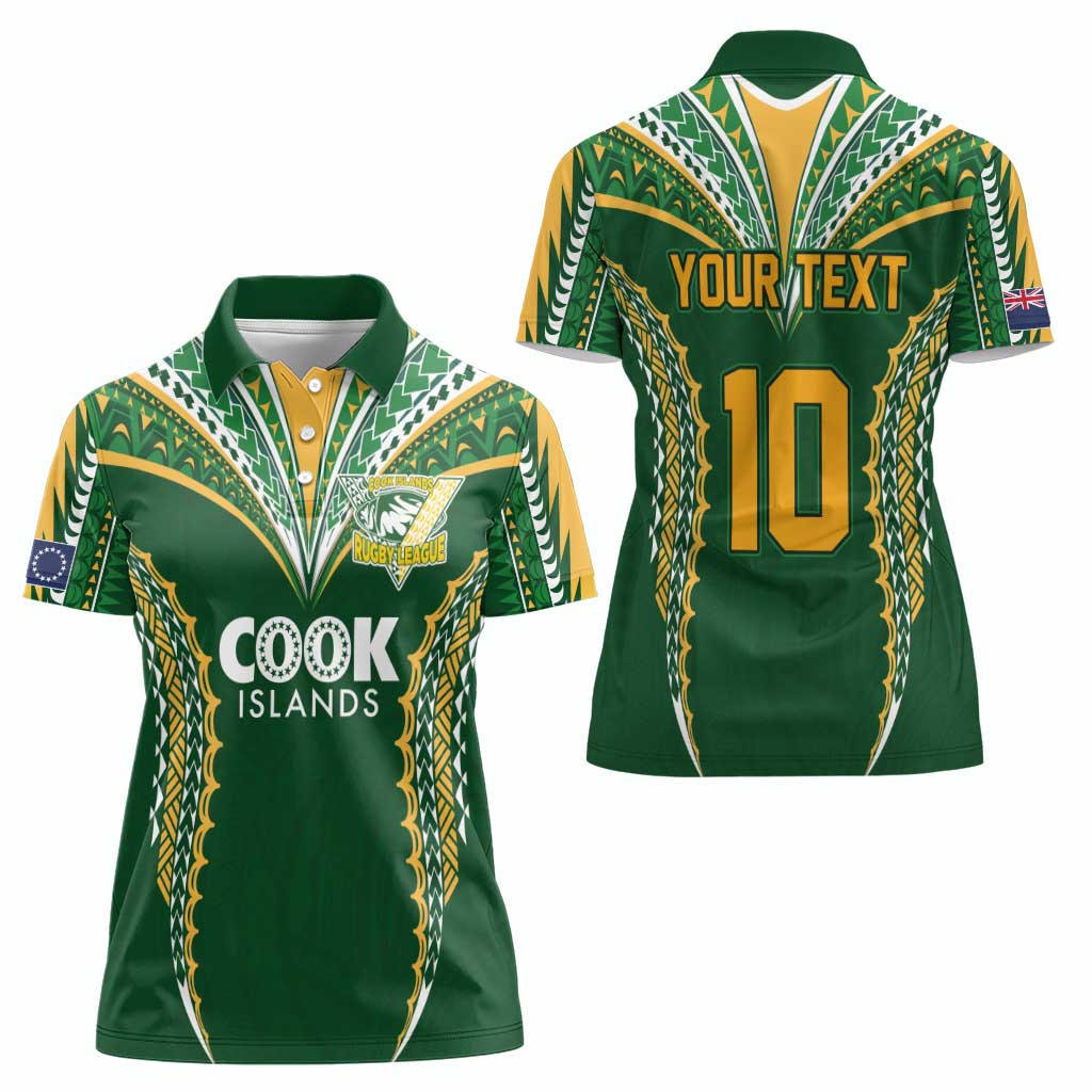Custom Cook Islands Rugby League Women Polo Shirt Tatau Tribal Pattern-Special Edition Green Color LT03 - Polynesian Pride