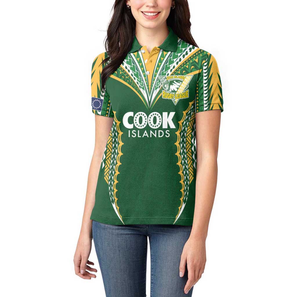 Custom Cook Islands Rugby League Women Polo Shirt Tatau Tribal Pattern-Special Edition Green Color LT03 - Polynesian Pride