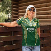Custom Cook Islands Rugby League Women Polo Shirt Tatau Tribal Pattern-Special Edition Green Color LT03 - Polynesian Pride