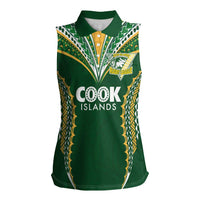 Custom Cook Islands Rugby League Women Sleeveless Polo Shirt Tatau Tribal Pattern-Special Edition Green Color LT03 Female Green-Yellow - Polynesian Pride