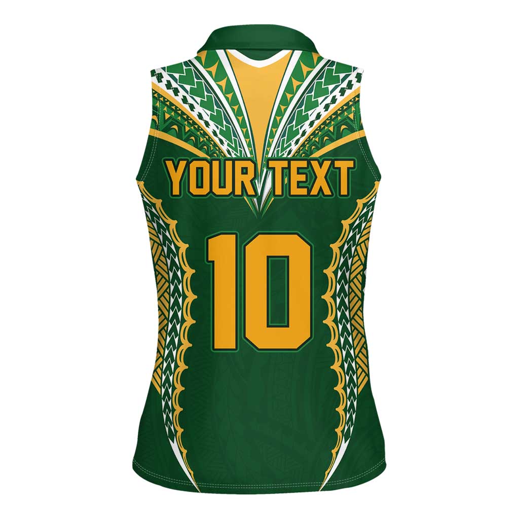 Custom Cook Islands Rugby League Women Sleeveless Polo Shirt Tatau Tribal Pattern-Special Edition Green Color LT03 - Polynesian Pride