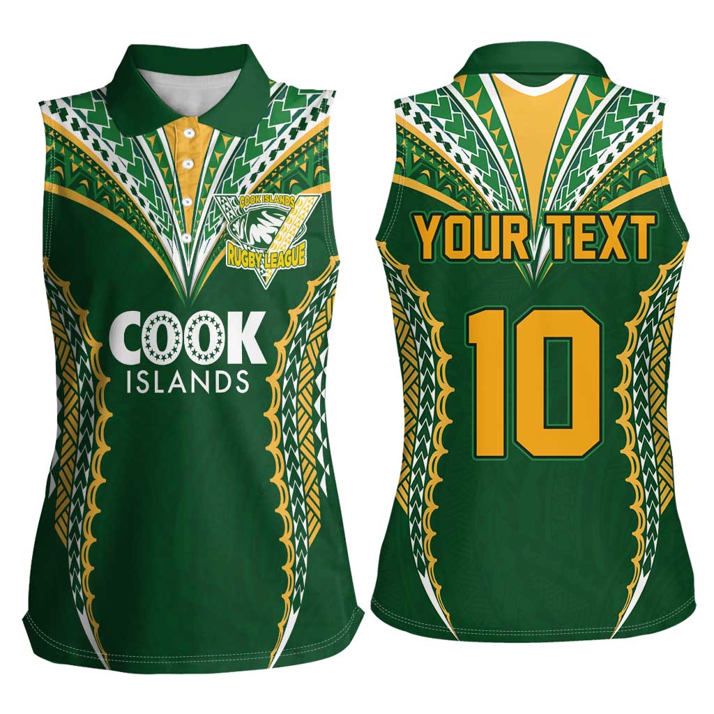 Custom Cook Islands Rugby League Women Sleeveless Polo Shirt Tatau Tribal Pattern-Special Edition Green Color LT03 - Polynesian Pride