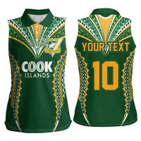 Custom Cook Islands Rugby League Women Sleeveless Polo Shirt Tatau Tribal Pattern-Special Edition Green Color LT03 - Polynesian Pride
