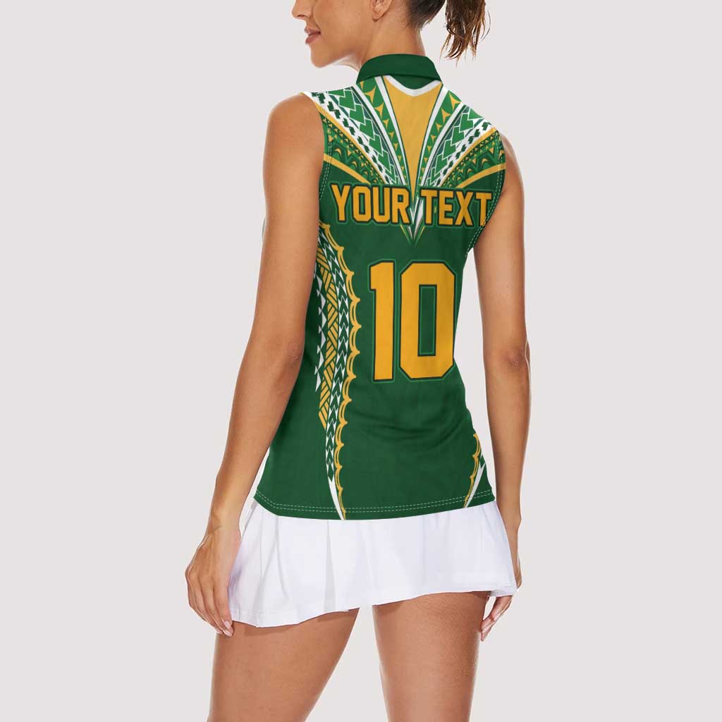 Custom Cook Islands Rugby League Women Sleeveless Polo Shirt Tatau Tribal Pattern-Special Edition Green Color LT03 - Polynesian Pride