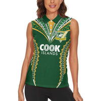 Custom Cook Islands Rugby League Women Sleeveless Polo Shirt Tatau Tribal Pattern-Special Edition Green Color LT03 - Polynesian Pride