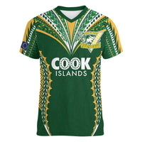 Custom Cook Islands Rugby League Women V-Neck T-Shirt Tatau Tribal Pattern-Special Edition Green Color LT03 Female Green-Yellow - Polynesian Pride
