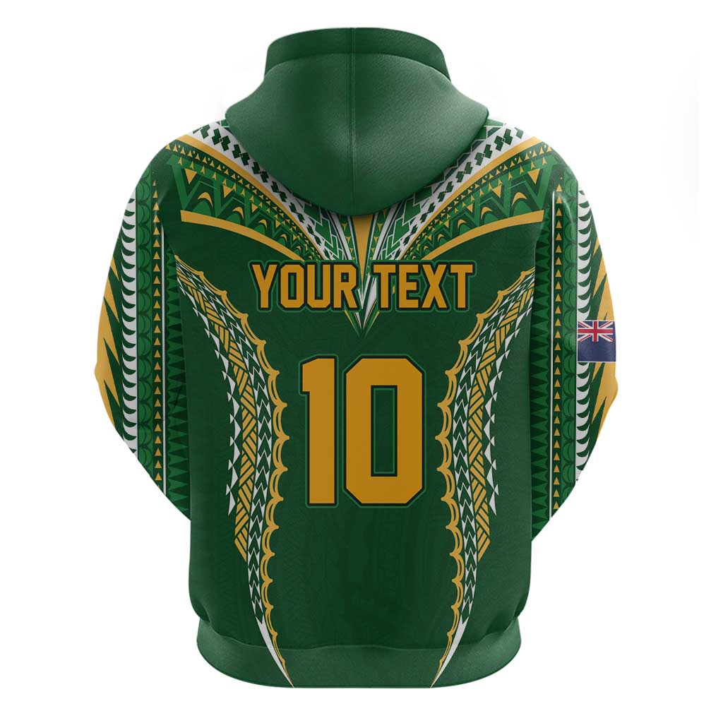 Custom Cook Islands Rugby League Zip Hoodie Tatau Tribal Pattern-Special Edition Green Color LT03 - Polynesian Pride