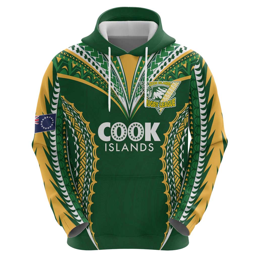 Custom Cook Islands Rugby League Zip Hoodie Tatau Tribal Pattern-Special Edition Green Color LT03 - Polynesian Pride