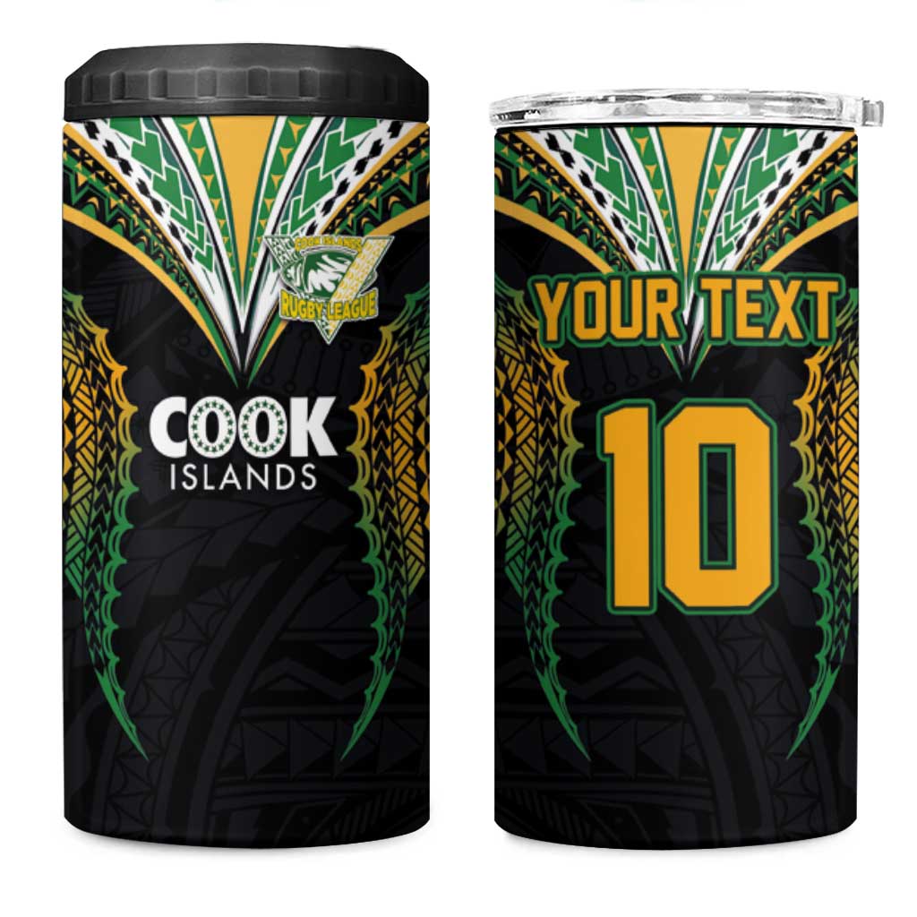 Custom Cook Island Rugby League 2025 4 in 1 Can Cooler Tumbler Tatau Tribal Pattern-Special Edition Black Color LT03 One Size: 16 oz Green-Black - Polynesian Pride