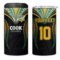 Custom Cook Island Rugby League 2025 4 in 1 Can Cooler Tumbler Tatau Tribal Pattern-Special Edition Black Color LT03 One Size: 16 oz Green-Black - Polynesian Pride