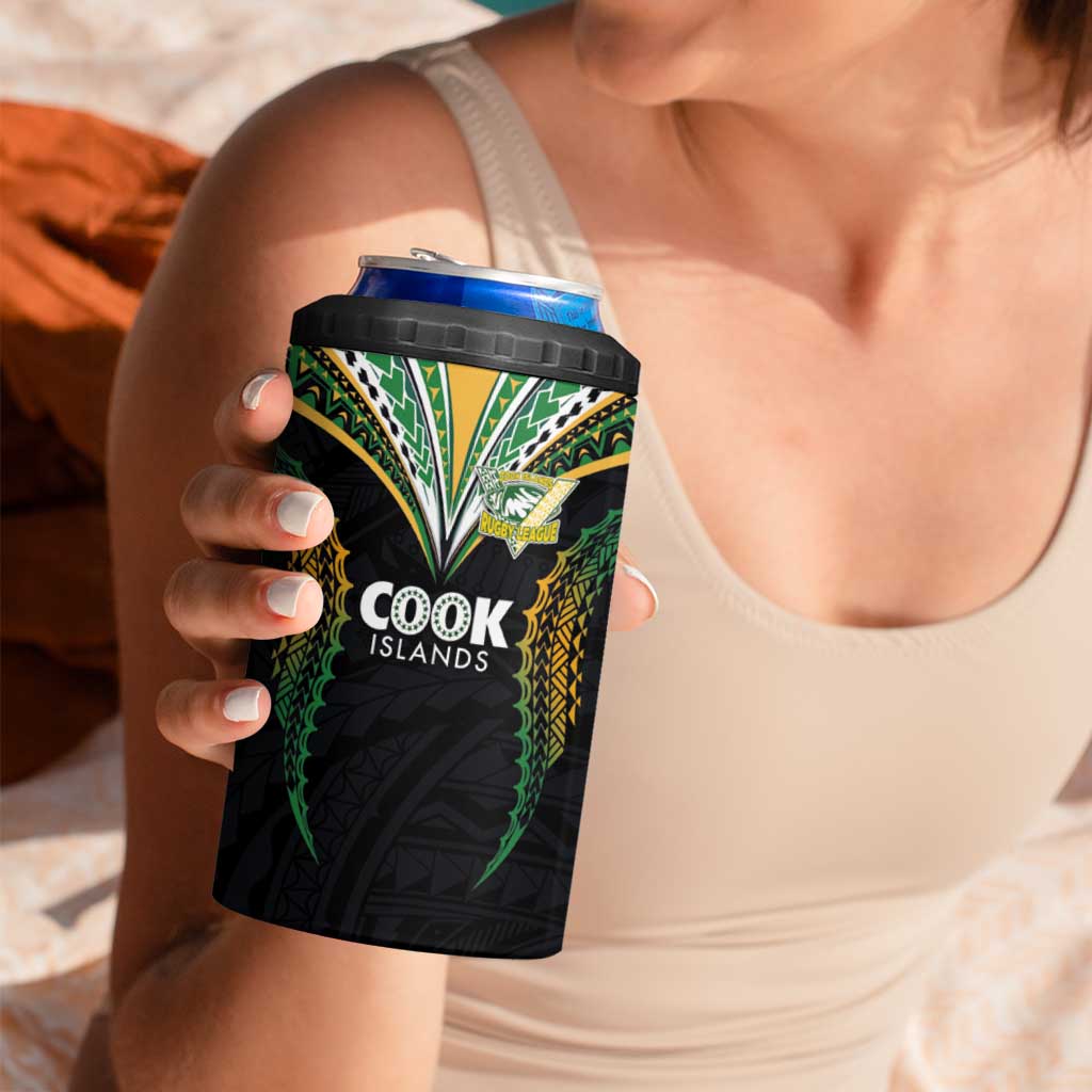 Custom Cook Island Rugby League 2025 4 in 1 Can Cooler Tumbler Tatau Tribal Pattern-Special Edition Black Color LT03 - Polynesian Pride