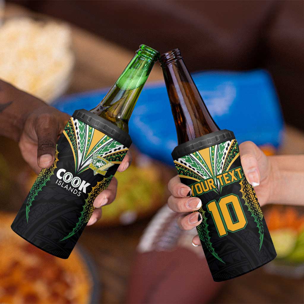 Custom Cook Island Rugby League 2025 4 in 1 Can Cooler Tumbler Tatau Tribal Pattern-Special Edition Black Color LT03 - Polynesian Pride