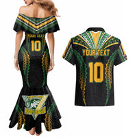Custom Cook Islands Rugby League Couples Matching Mermaid Dress and Hawaiian Shirt Tatau Tribal Pattern-Special Edition Black Color LT03 - Polynesian Pride