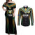 Custom Cook Islands Rugby League Couples Matching Off Shoulder Maxi Dress and Long Sleeve Button Shirt Tatau Tribal Pattern-Special Edition Black Color