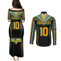 Custom Cook Islands Rugby League Couples Matching Puletasi and Long Sleeve Button Shirt Tatau Tribal Pattern-Special Edition Black Color LT03 - Polynesian Pride