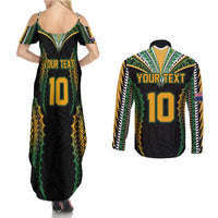 Custom Cook Islands Rugby League Couples Matching Summer Maxi Dress and Long Sleeve Button Shirt Tatau Tribal Pattern-Special Edition Black Color LT03 - Polynesian Pride