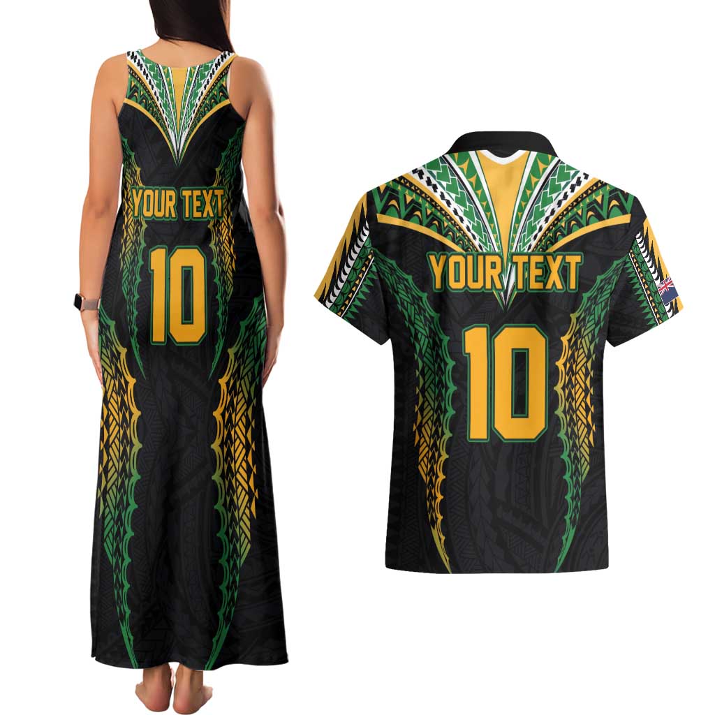 Custom Cook Islands Rugby League Couples Matching Tank Maxi Dress and Hawaiian Shirt Tatau Tribal Pattern-Special Edition Black Color LT03 - Polynesian Pride
