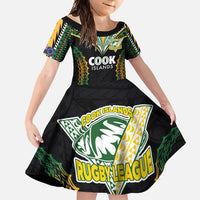 Custom Cook Islands Rugby League Family Matching Mermaid Dress and Hawaiian Shirt Tatau Tribal Pattern-Special Edition Black Color LT03 Daughter's Dress Green-Black - Polynesian Pride