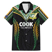 Custom Cook Islands Rugby League Family Matching Mermaid Dress and Hawaiian Shirt Tatau Tribal Pattern-Special Edition Black Color LT03 Dad's Shirt - Short Sleeve Green-Black - Polynesian Pride