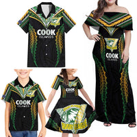 Custom Cook Islands Rugby League Family Matching Off Shoulder Maxi Dress and Hawaiian Shirt Tatau Tribal Pattern-Special Edition Black Color LT03 - Polynesian Pride