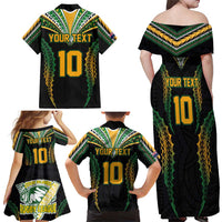 Custom Cook Islands Rugby League Family Matching Off Shoulder Maxi Dress and Hawaiian Shirt Tatau Tribal Pattern-Special Edition Black Color LT03 - Polynesian Pride