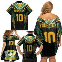 Custom Cook Islands Rugby League Family Matching Off Shoulder Short Dress and Hawaiian Shirt Tatau Tribal Pattern-Special Edition Black Color LT03 - Polynesian Pride