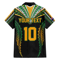 Custom Cook Islands Rugby League Family Matching Off Shoulder Short Dress and Hawaiian Shirt Tatau Tribal Pattern-Special Edition Black Color LT03 - Polynesian Pride