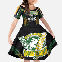 Custom Cook Islands Rugby League Family Matching Puletasi and Hawaiian Shirt Tatau Tribal Pattern-Special Edition Black Color LT03 Daughter's Dress Green-Black - Polynesian Pride